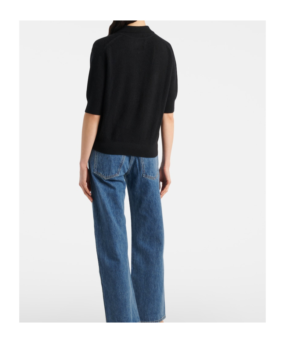 Khaite Shrunked Jo Cashmere-blend Polo Sweater In Black