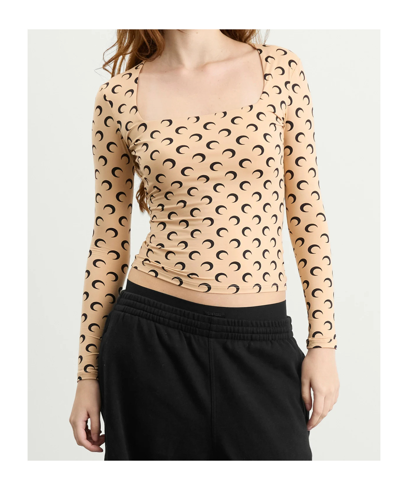 Marine Serre Moon Printed Jersey Ls Squareneck Top In Multi