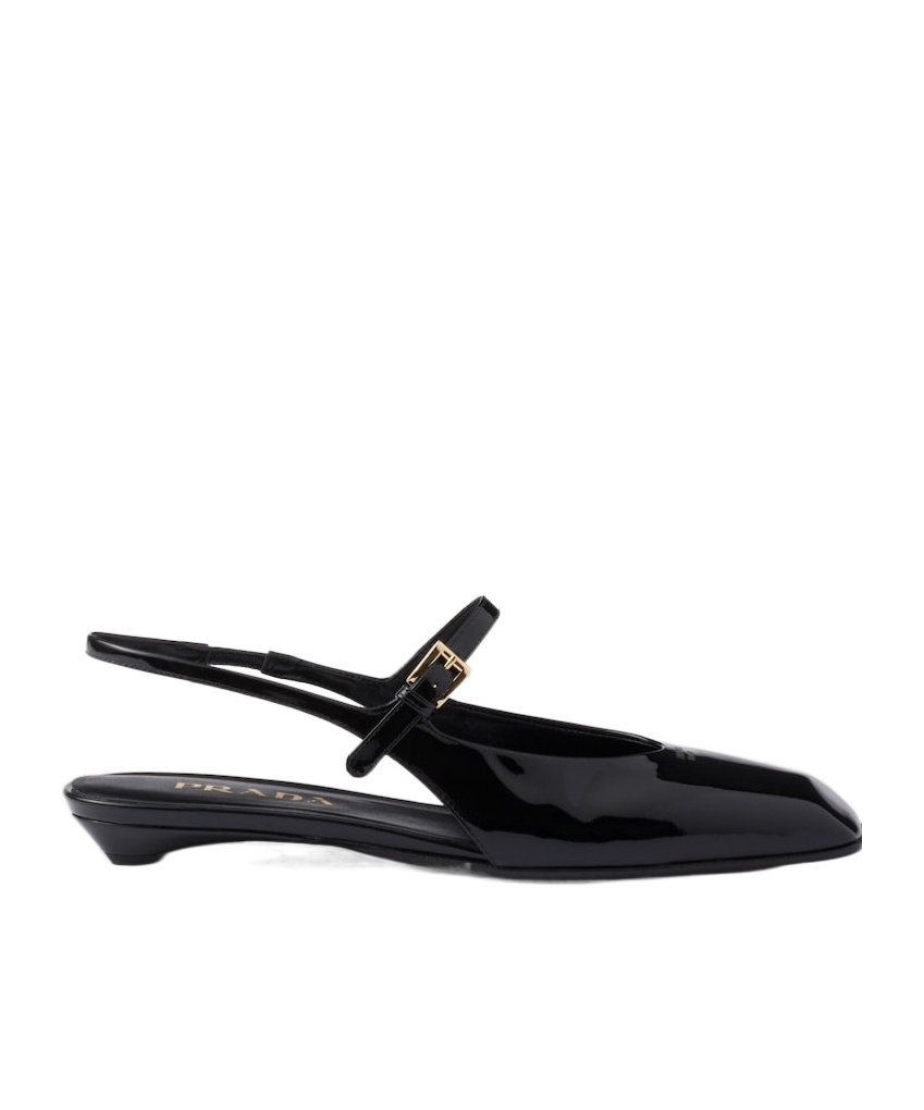 Prada Mary Jane Patent Pointy-toe Slingback Ballerina Flat In Black