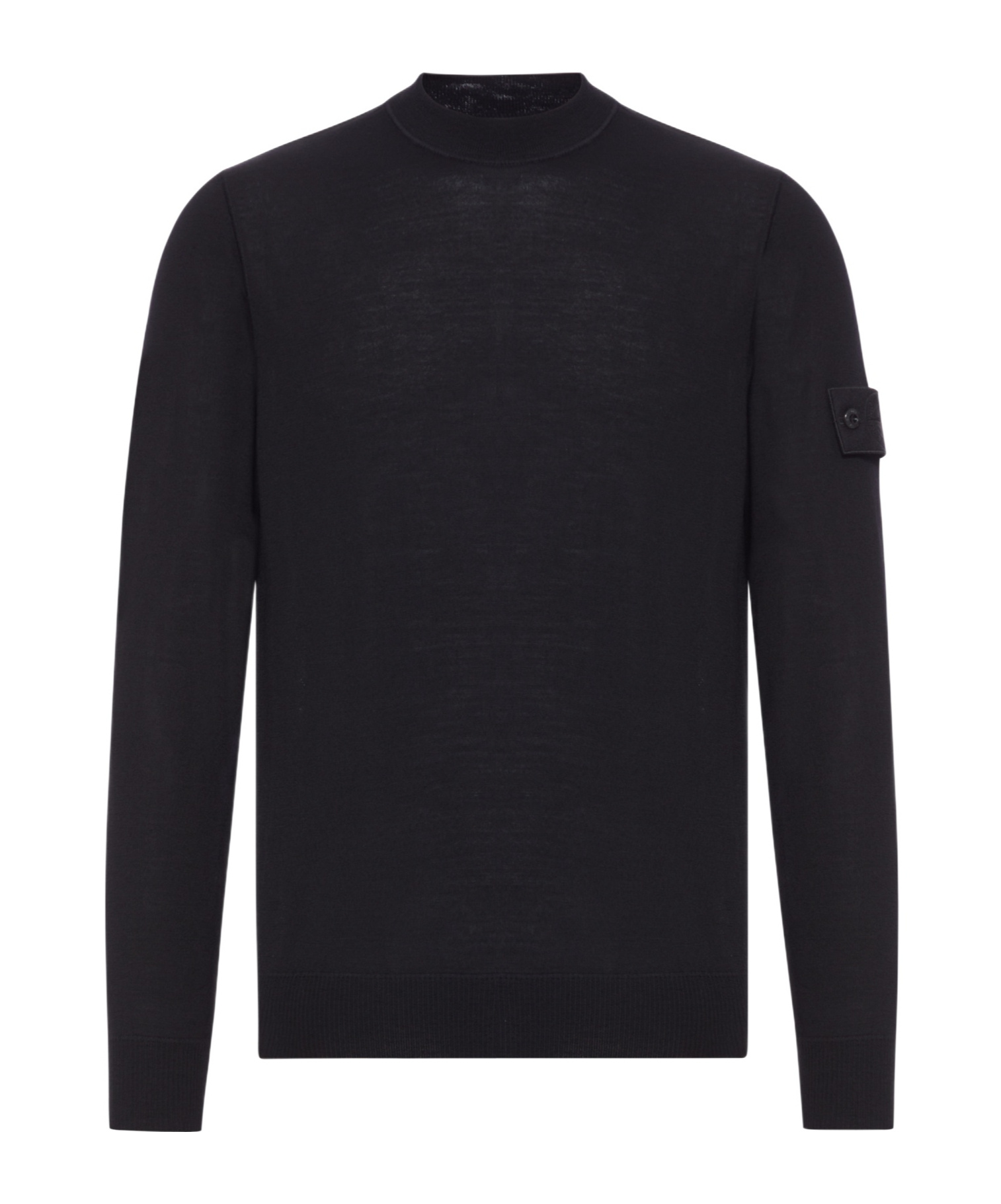 Stone Island Long Sleeve Ribbed Cuff Crew Neck Sweater In Black