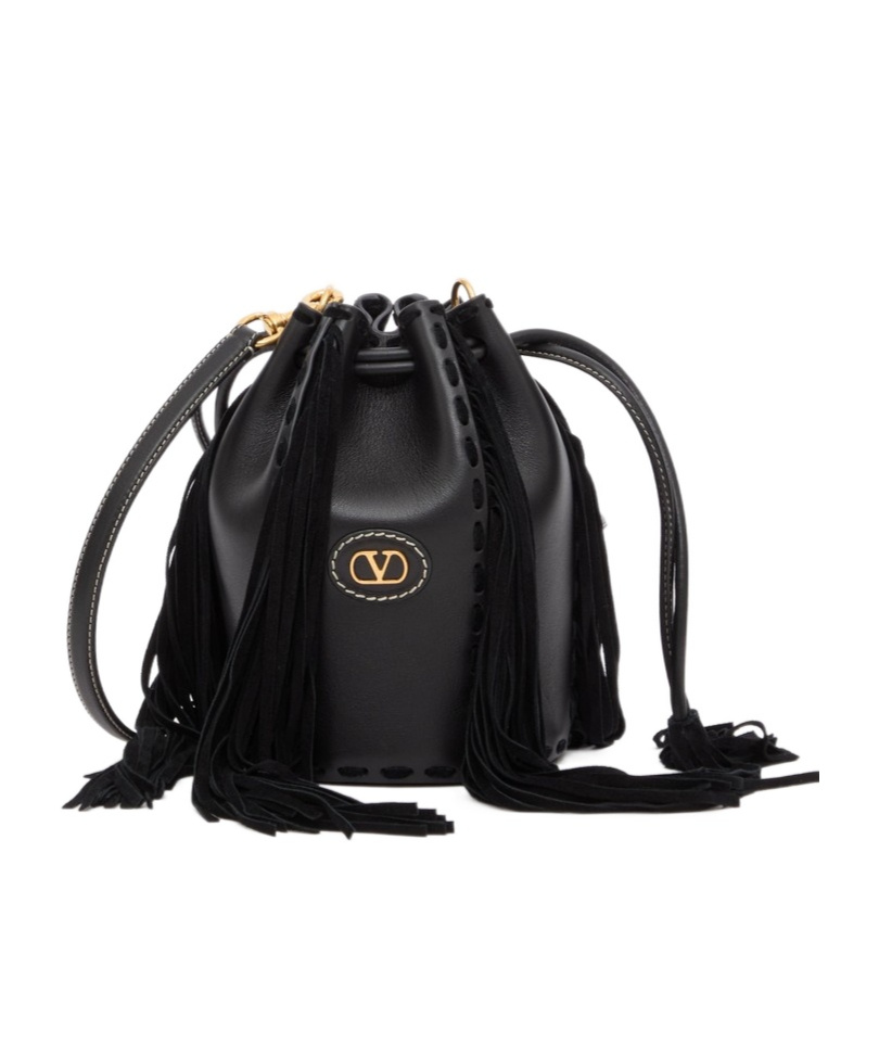 Valentino Drawstring Shoulder Bag In Black