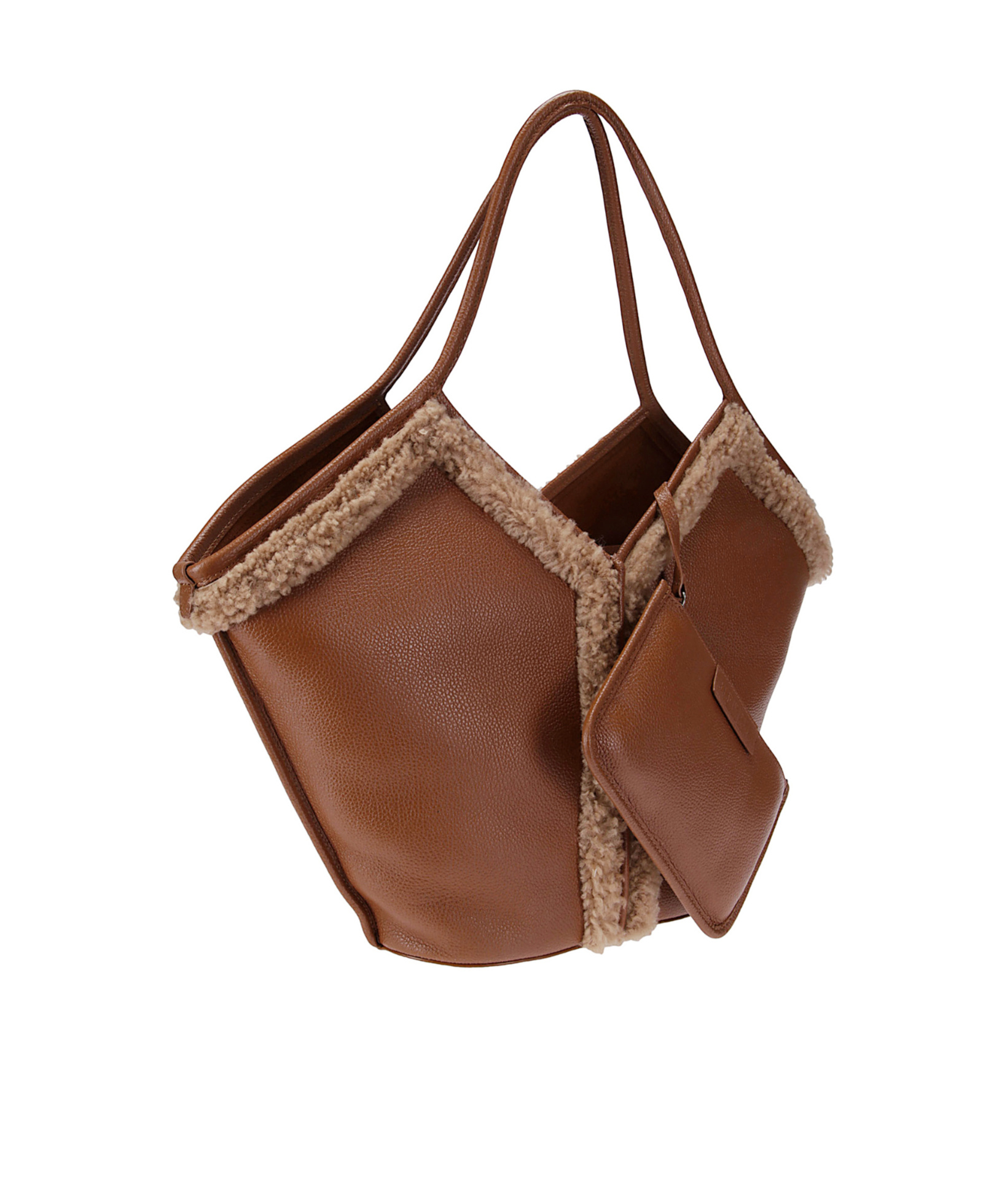 Hereu Shearling-trimmed Leather Tote Bag In Brown