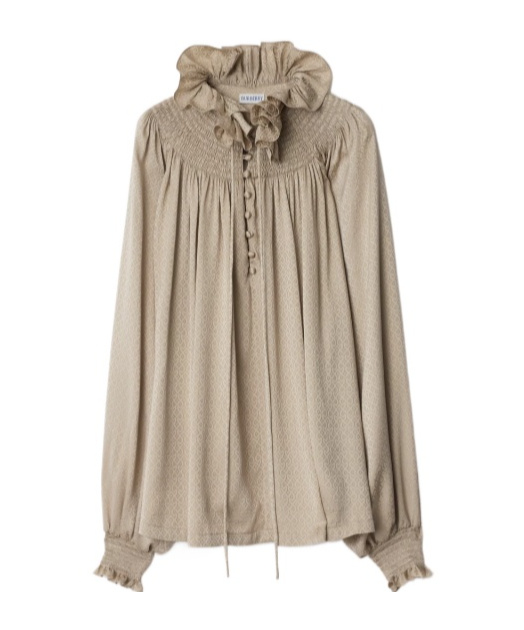 Burberry Geometric-pattern Ruffled-collar Blouse In Brown