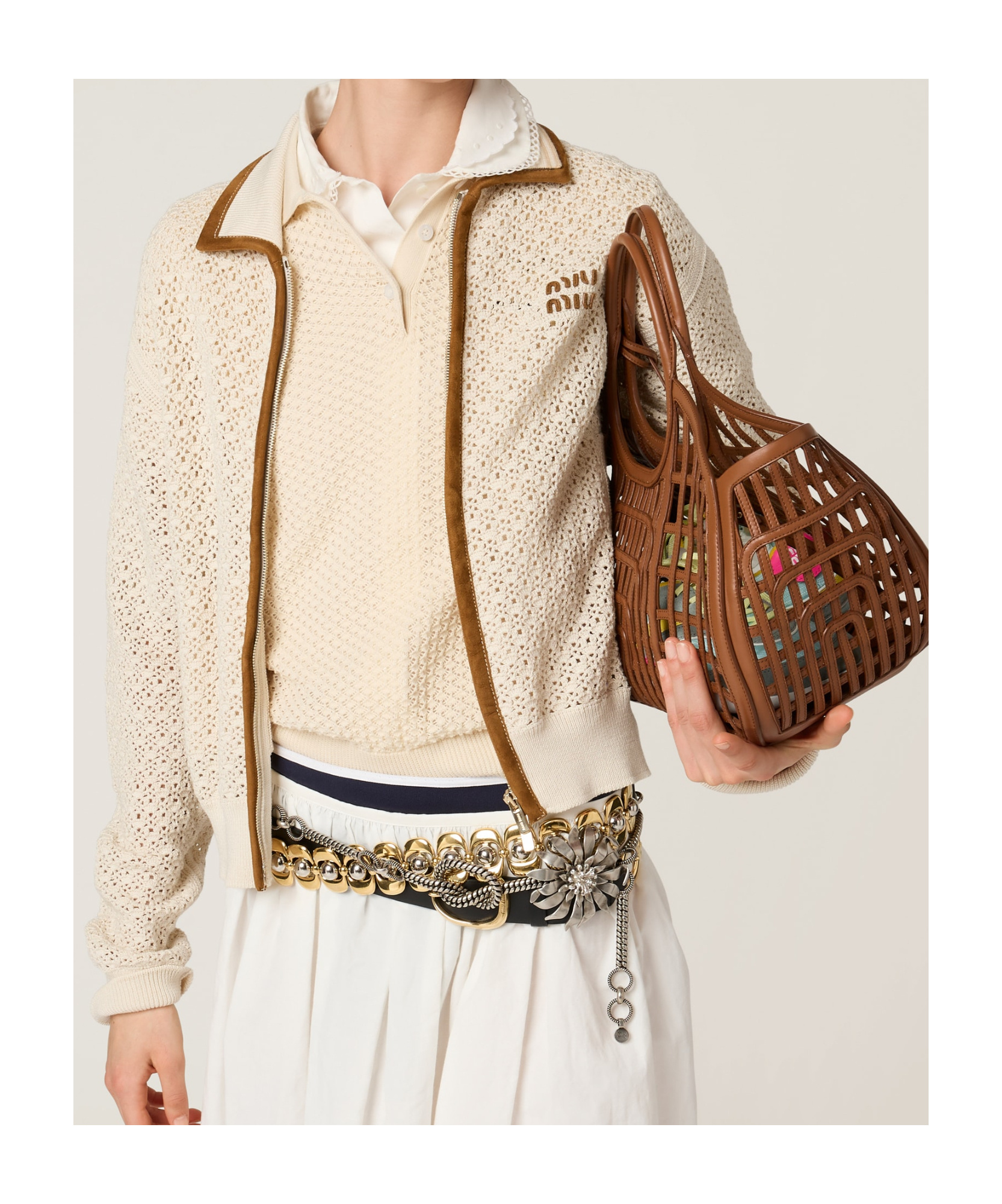 Miu Miu Mc Natural Lace Knit Polo
