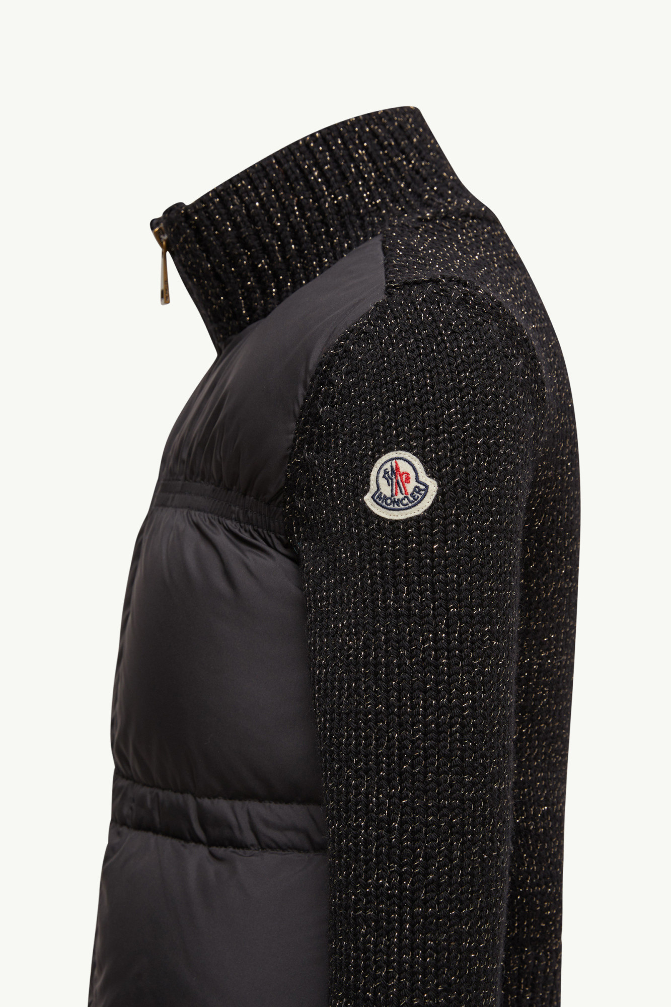 Moncler Padded Metallic Wool Zip-up Cardigan In Black