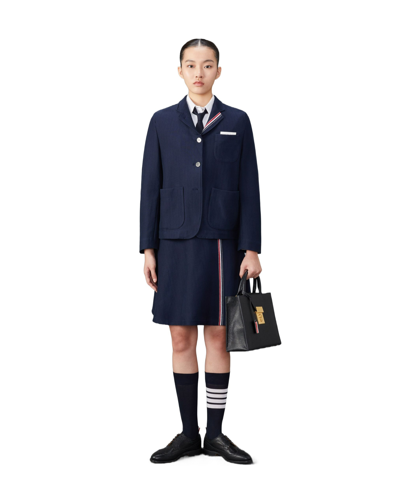 Thom Browne Twill Gold-button Blazer In Black
