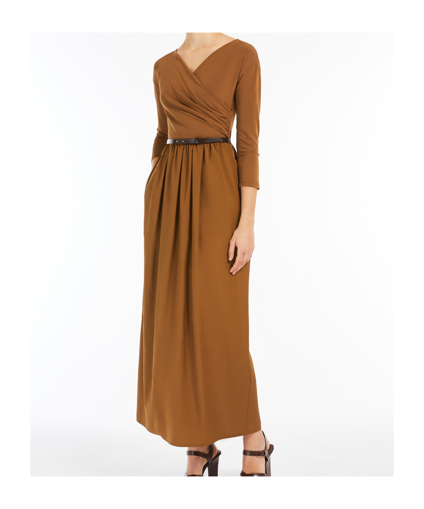 Max Mara Vestido De Punto Y Popelina De Algodón In Brown