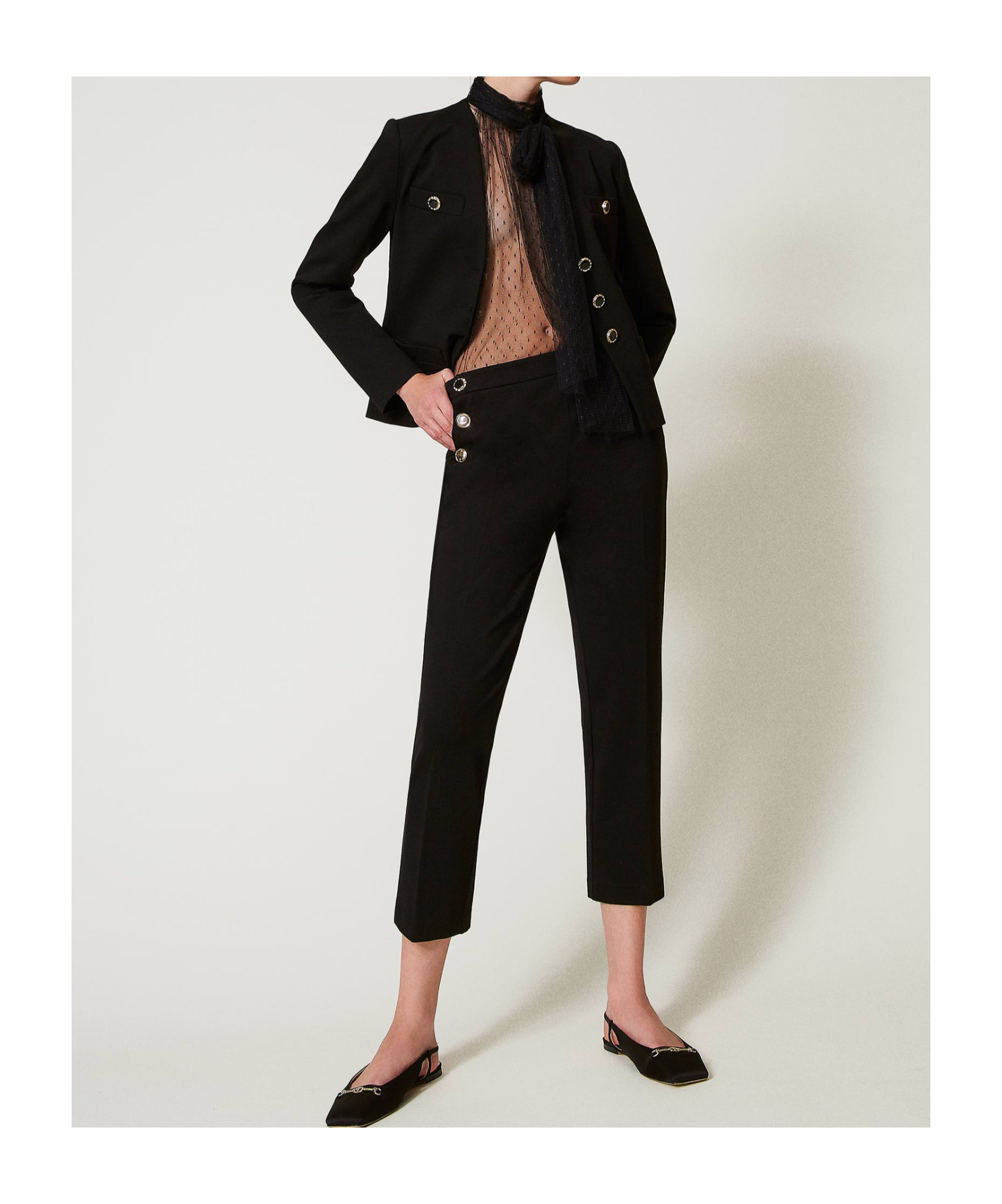 Shop Twinset Jewel Buttons Trousers In Black