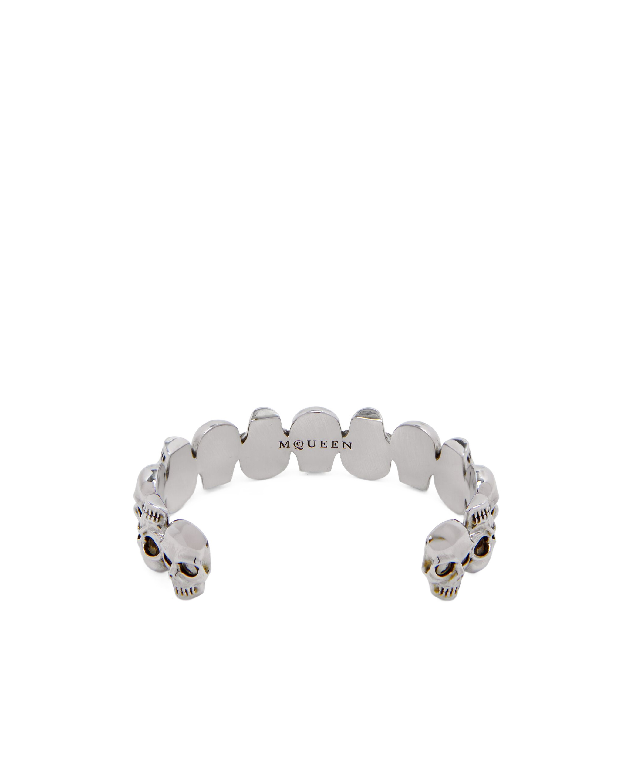 Alexander Mcqueen Multi-skull Cuff In Antique Silver In Gray