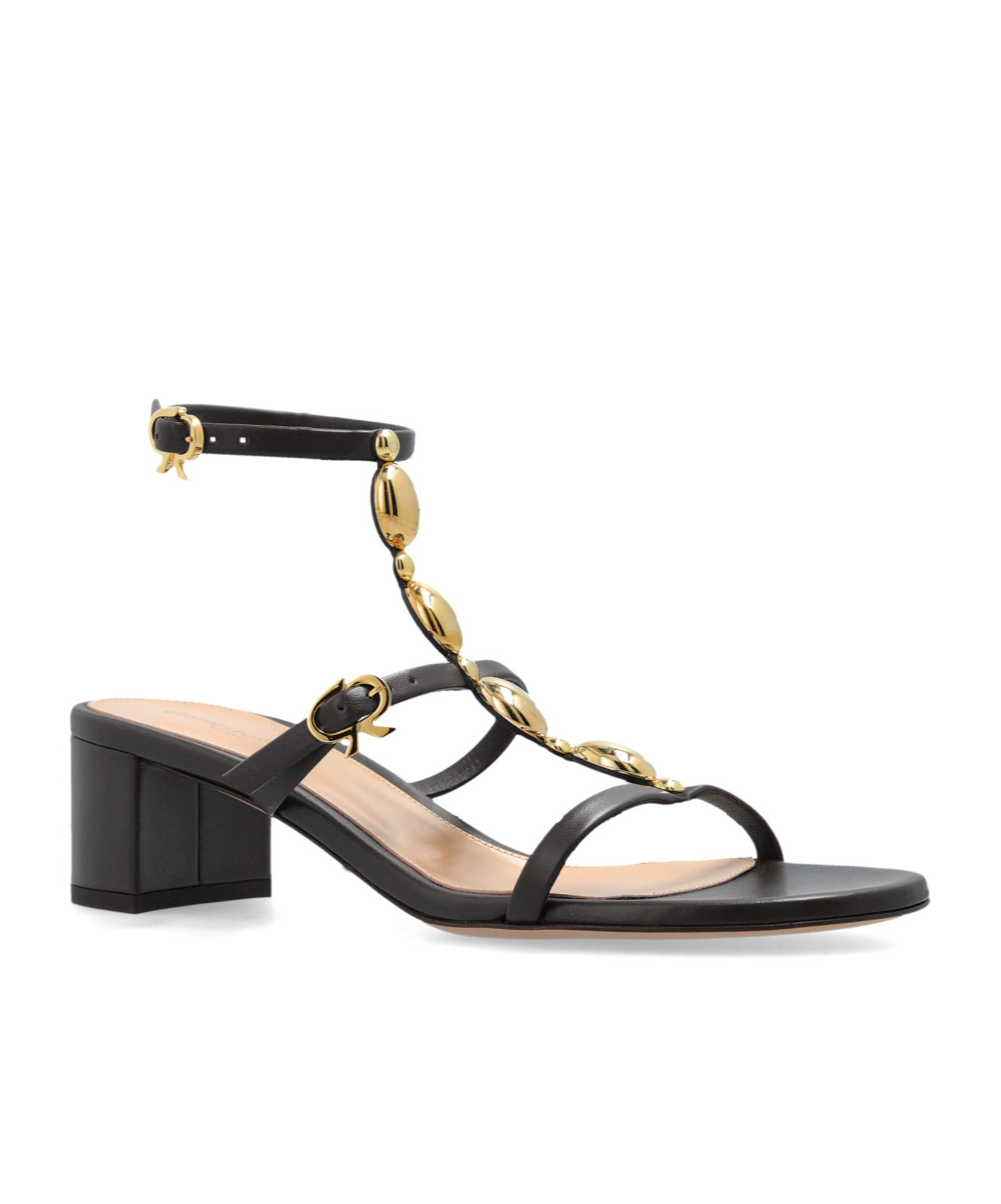 Gianvito Rossi Shanti Beaded T-strap Leather Sandals In Black