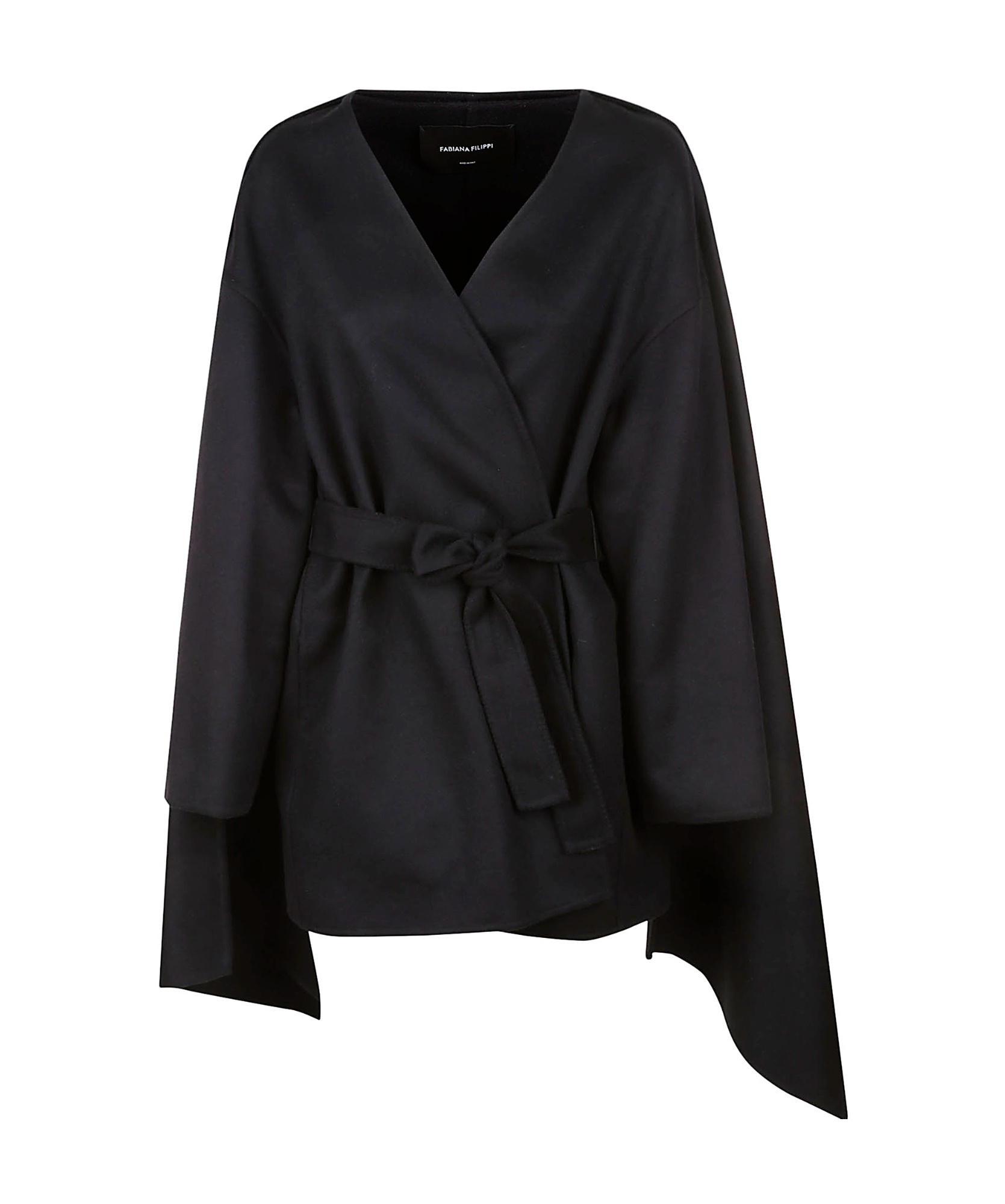 Fabiana Filippi Tie-waist Layered Cardi-coat In Black