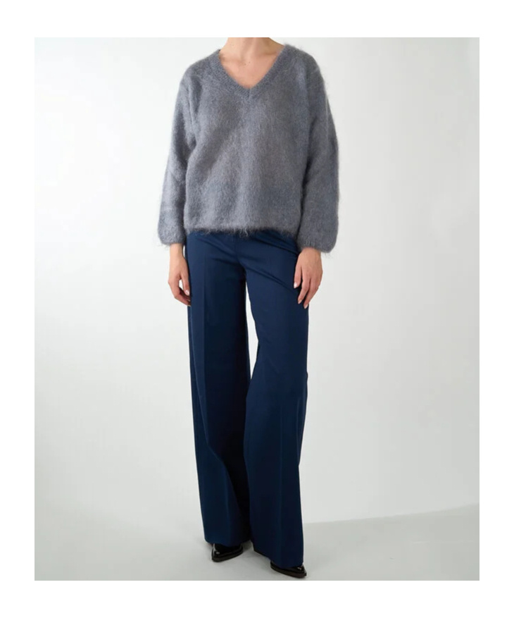 Ottod'ame V-neck Long-sleeved Sweater In Gray
