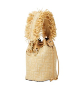 Shop Fendi Jacquard Fabric Mini-bag With Raffia Ff In Beige