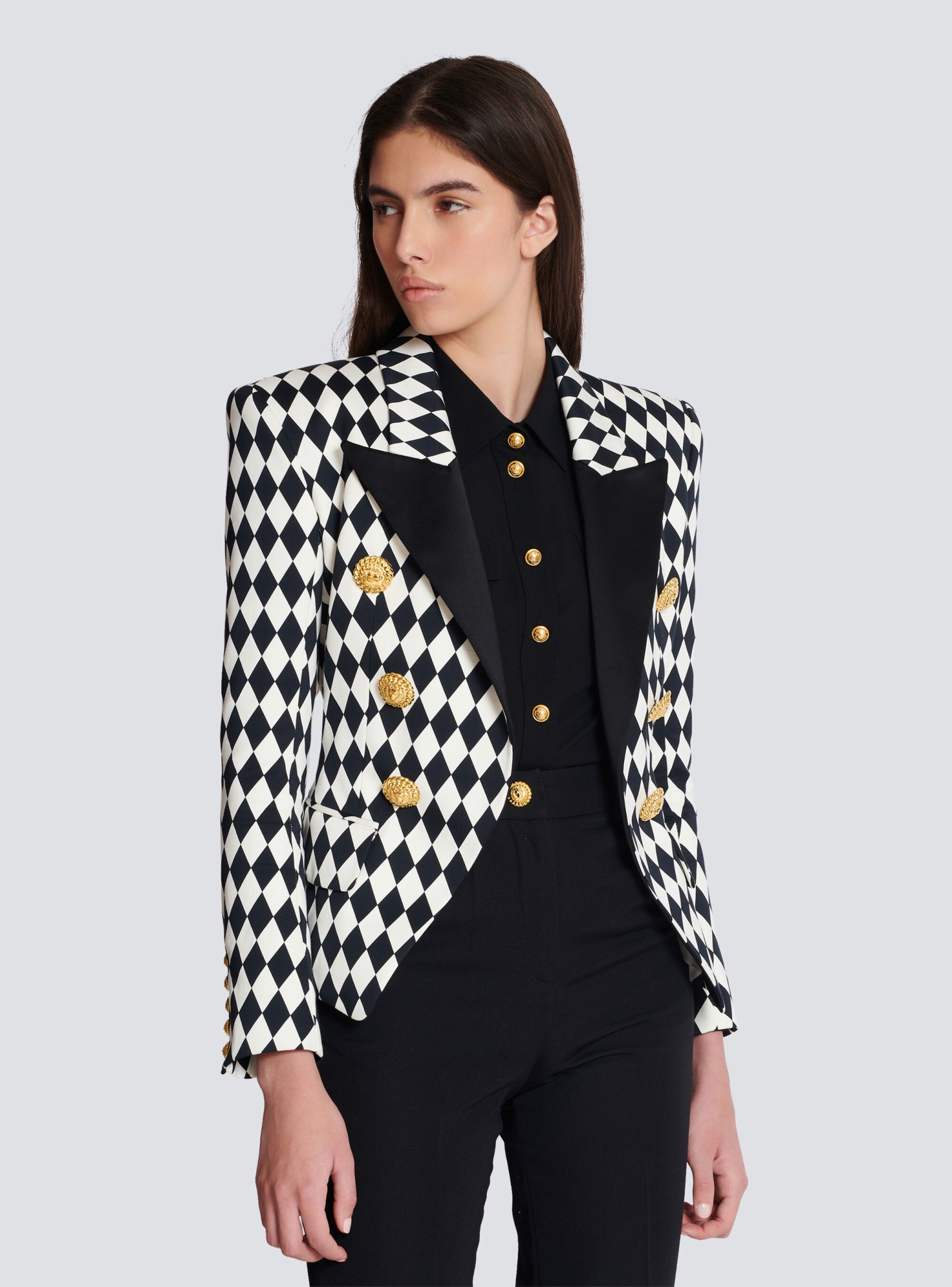 Balmain Diamond-print Peak-lapel Blazer In Black
