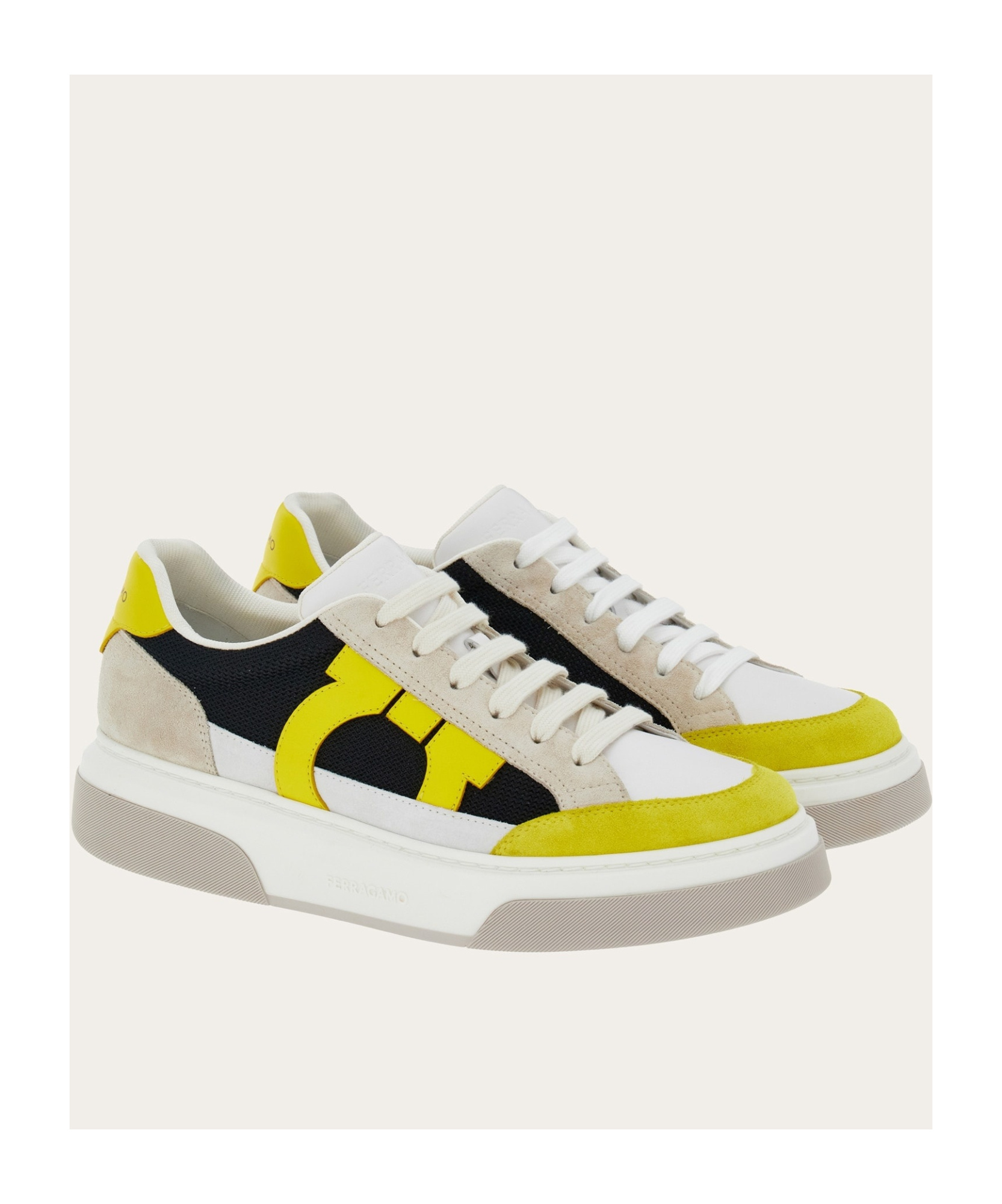 Ferragamo Man Sneaker With Gancini Insert In Multicolor