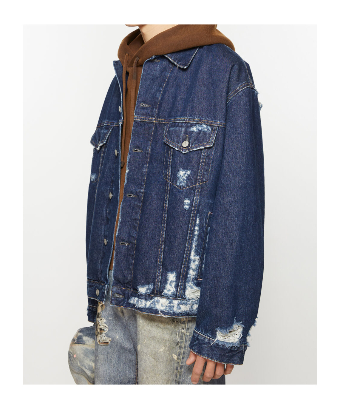 Acne Studios Distressed Oversize Denim Jacket Blue