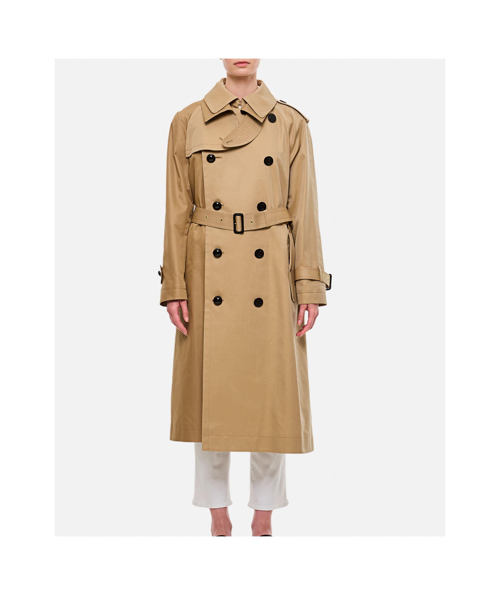 Shop Sacai Double Breasted Trench Coat In Nude
