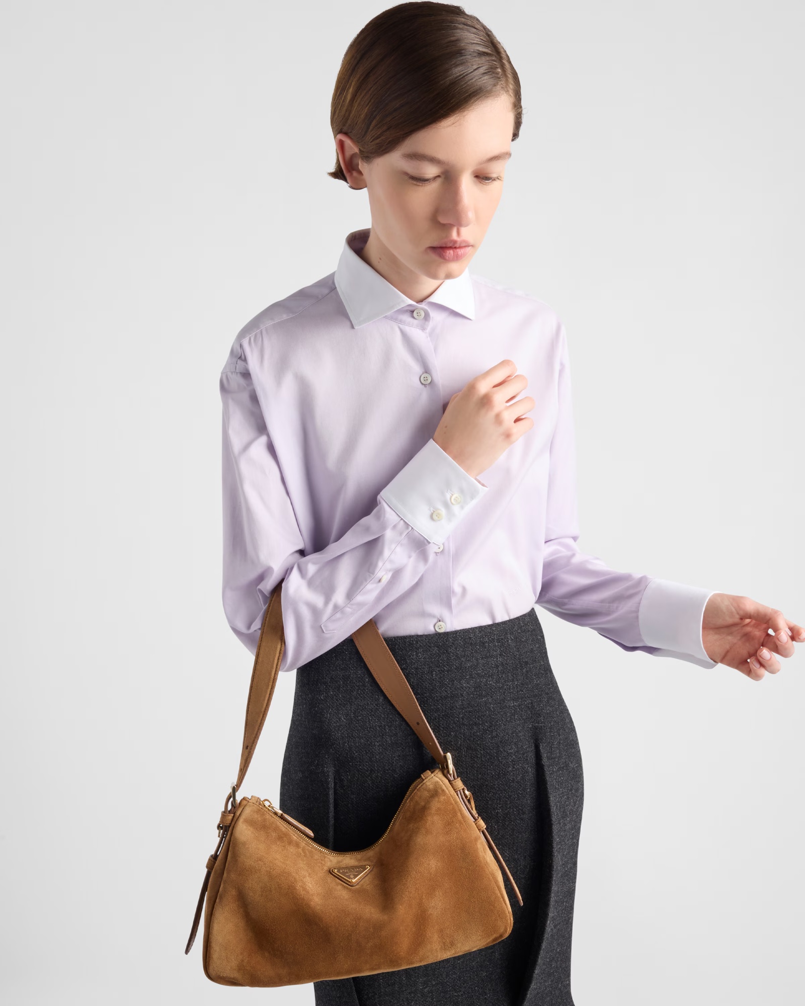 Prada Medium Aimée Suede Shoulder Bag In Cinnamon