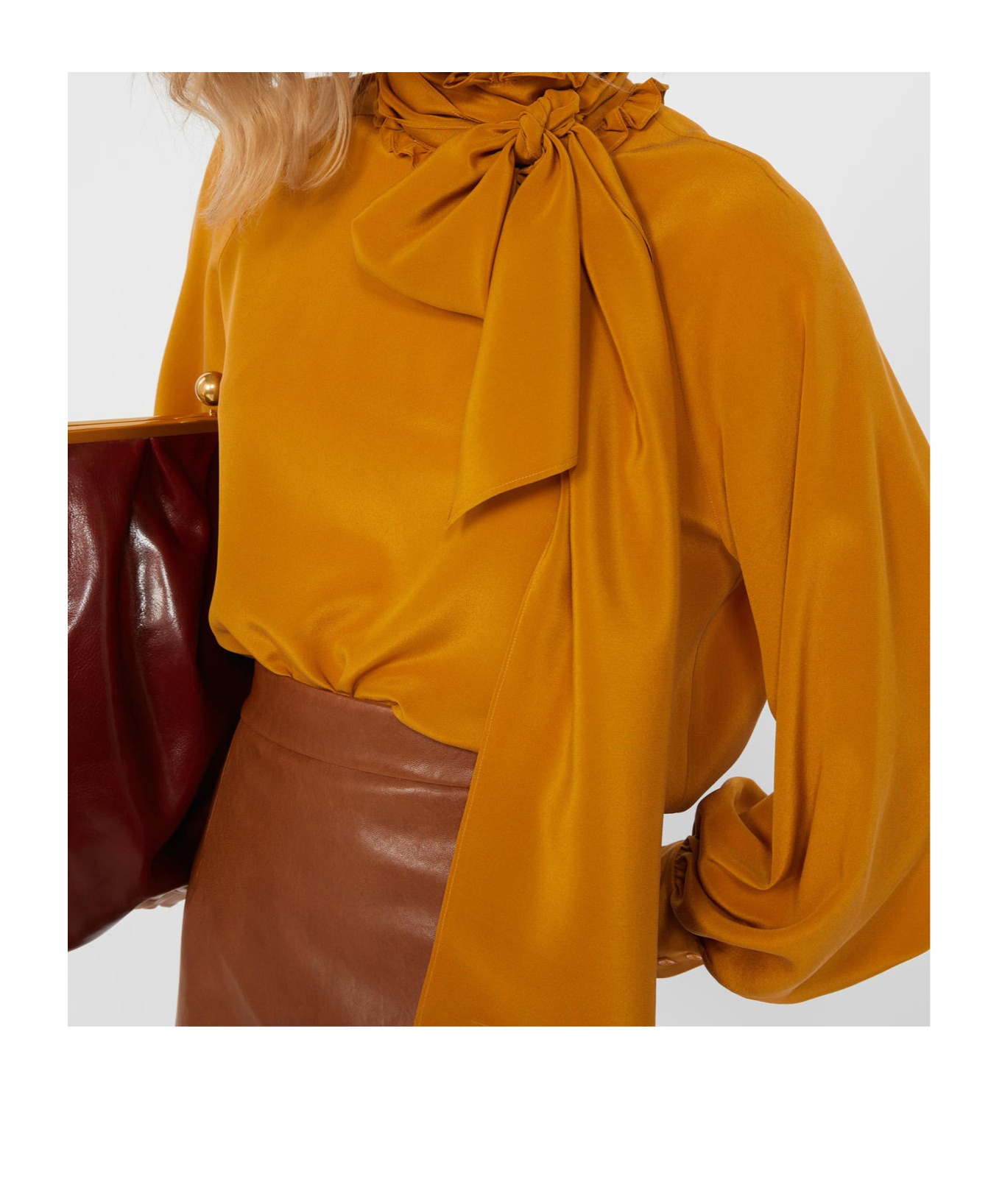 Weekend Max Mara Omens Ochre Guido High-neck Silk Blouse In Orange