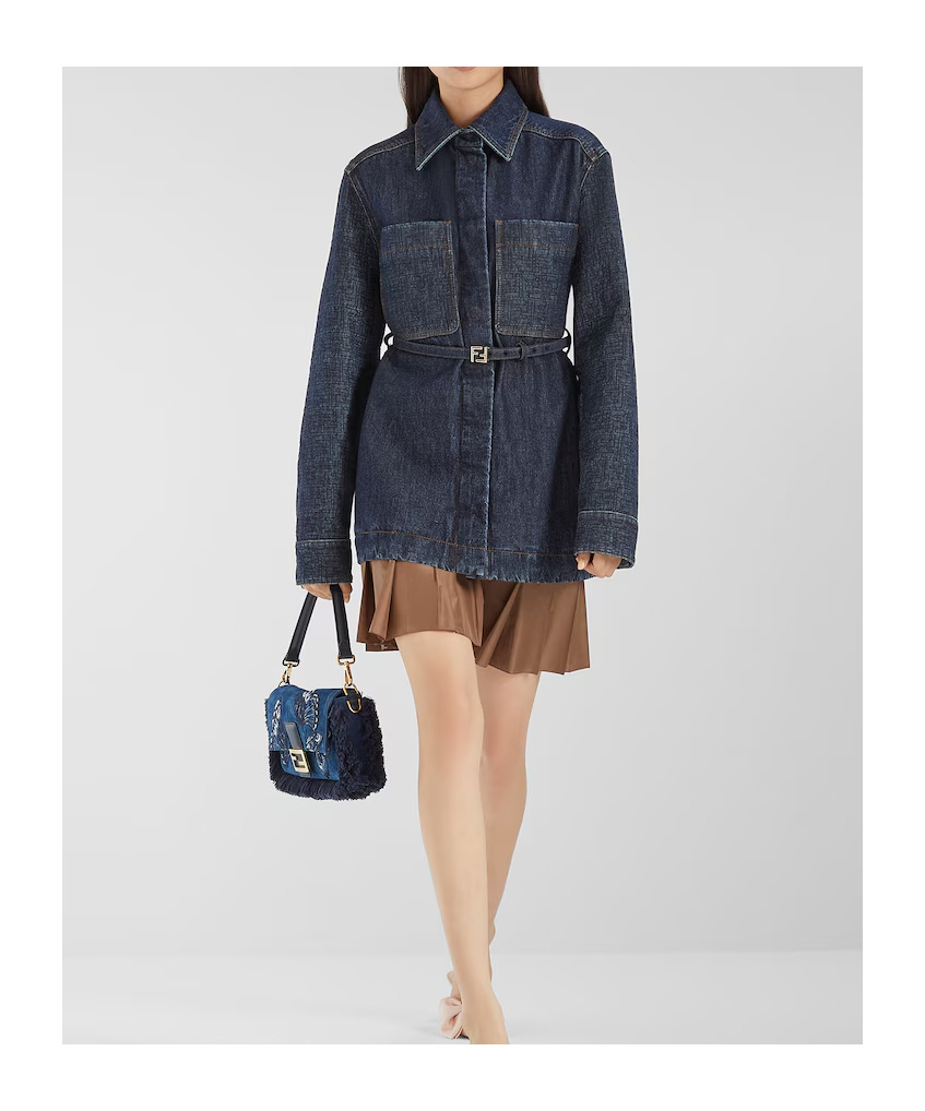 Fendi Long-sleeved Denim Jacket In Blue