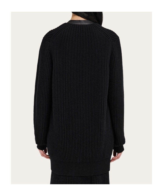 Ferragamo Leather-trimmed Cardigan In Black