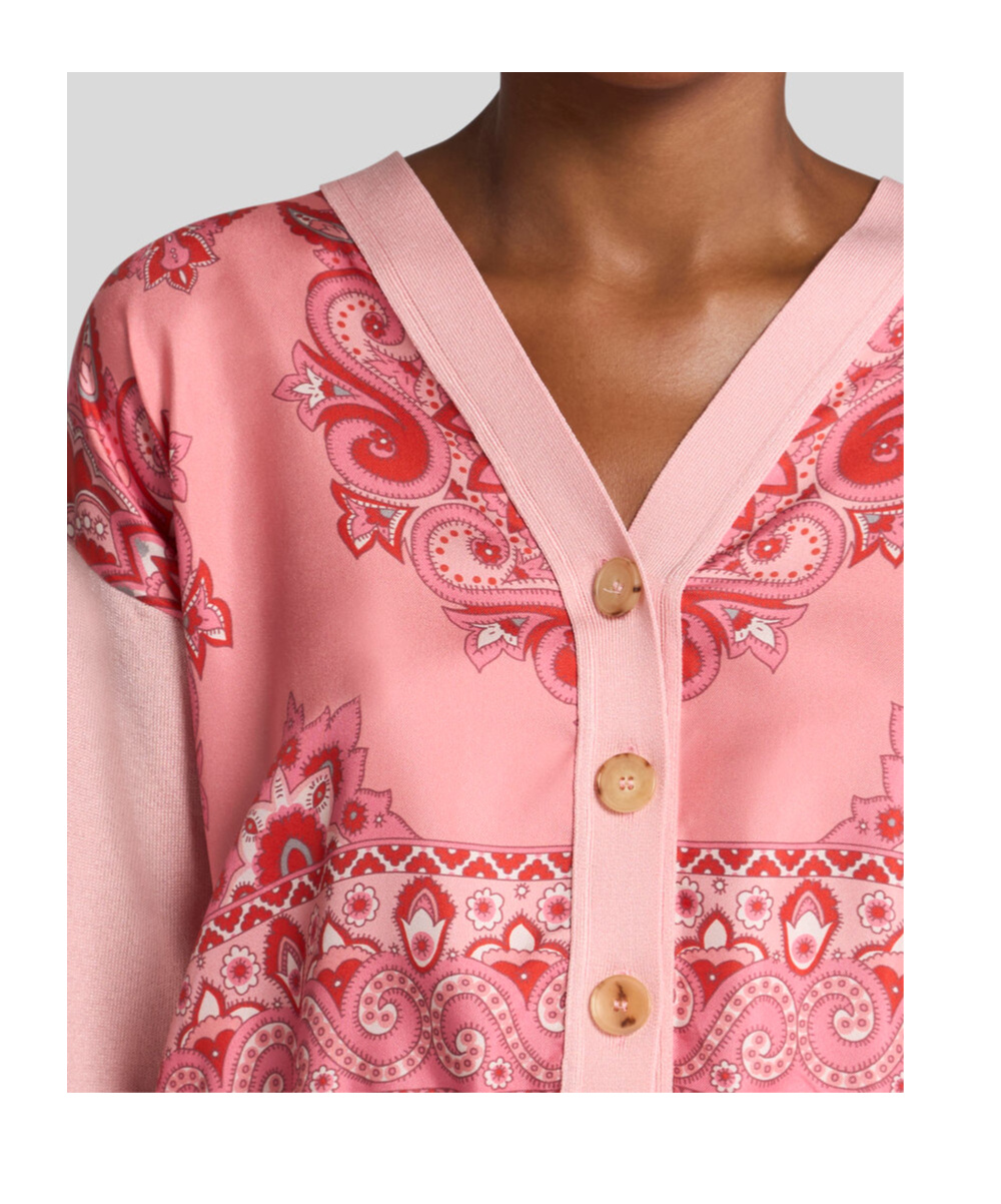 Shop Etro Cropped Knit Cardigan With Print