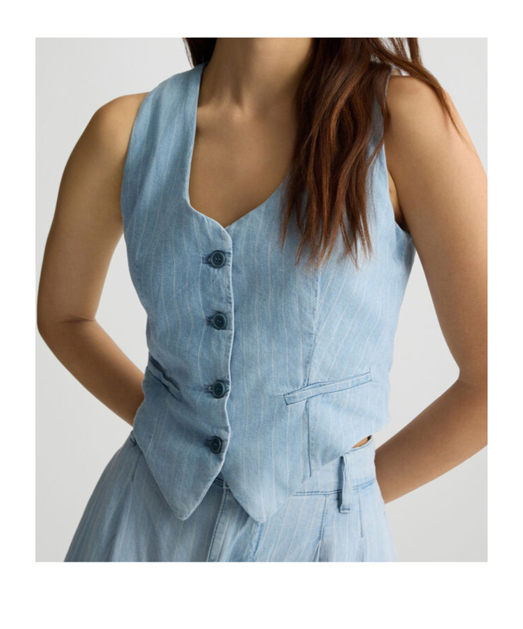 Liu •jo Pinstripe Denim Waistcoat In Light Denim