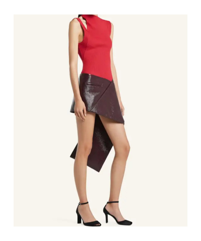 Courrèges Asymmetric Ribbed Sleeveless Top In Red