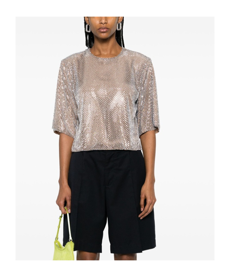 Giuseppe Di Morabito Embellished Metallic Keyhole Back Blouse In Nude