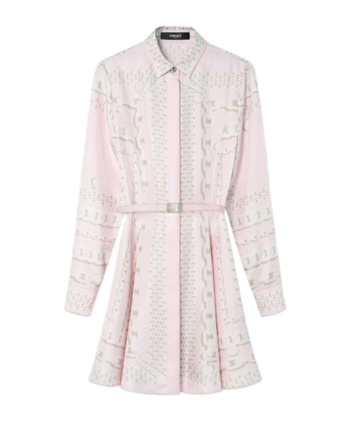 Versace Barocco Chain Pattern Mini Shirt Dress In White