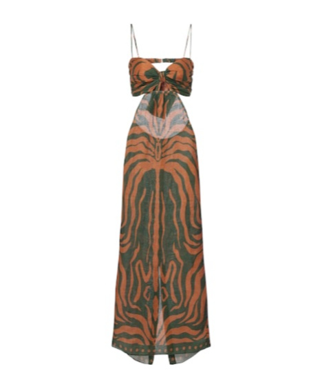 Johanna Ortiz Printed Cutout Linen Maxi Dress In Brown
