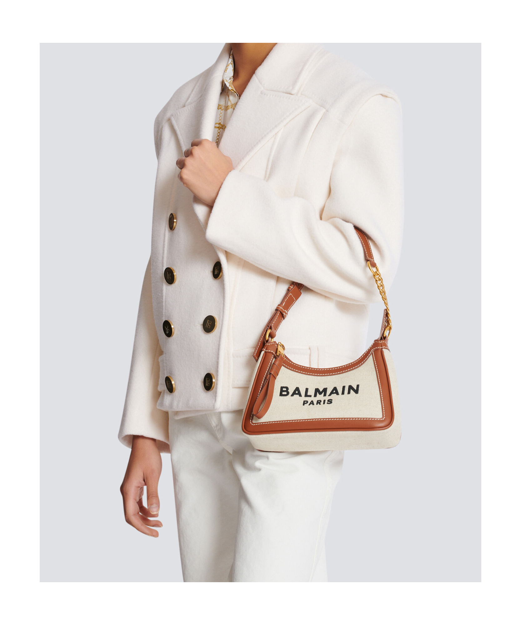 Balmain B-army Shoulder Canvas And Leather Bag