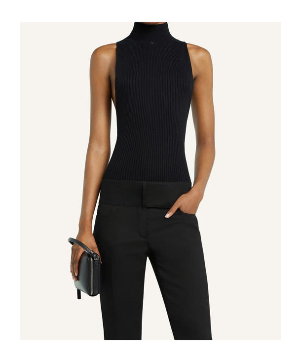 Courrèges High Neck Ribbed Sleeveless Top In Black