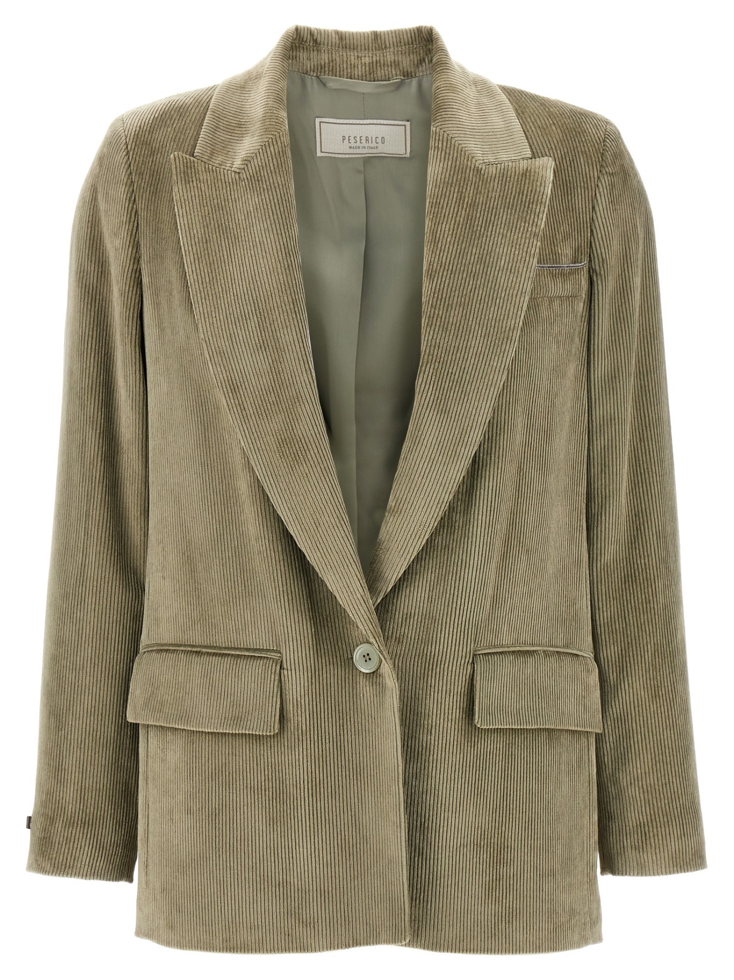 Peserico Ribbed Velvet Blazer With Flap Pockets In Green