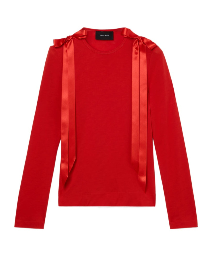 Simone Rocha Bow Ribbon Tail Long Sleeve T-shirt In Red