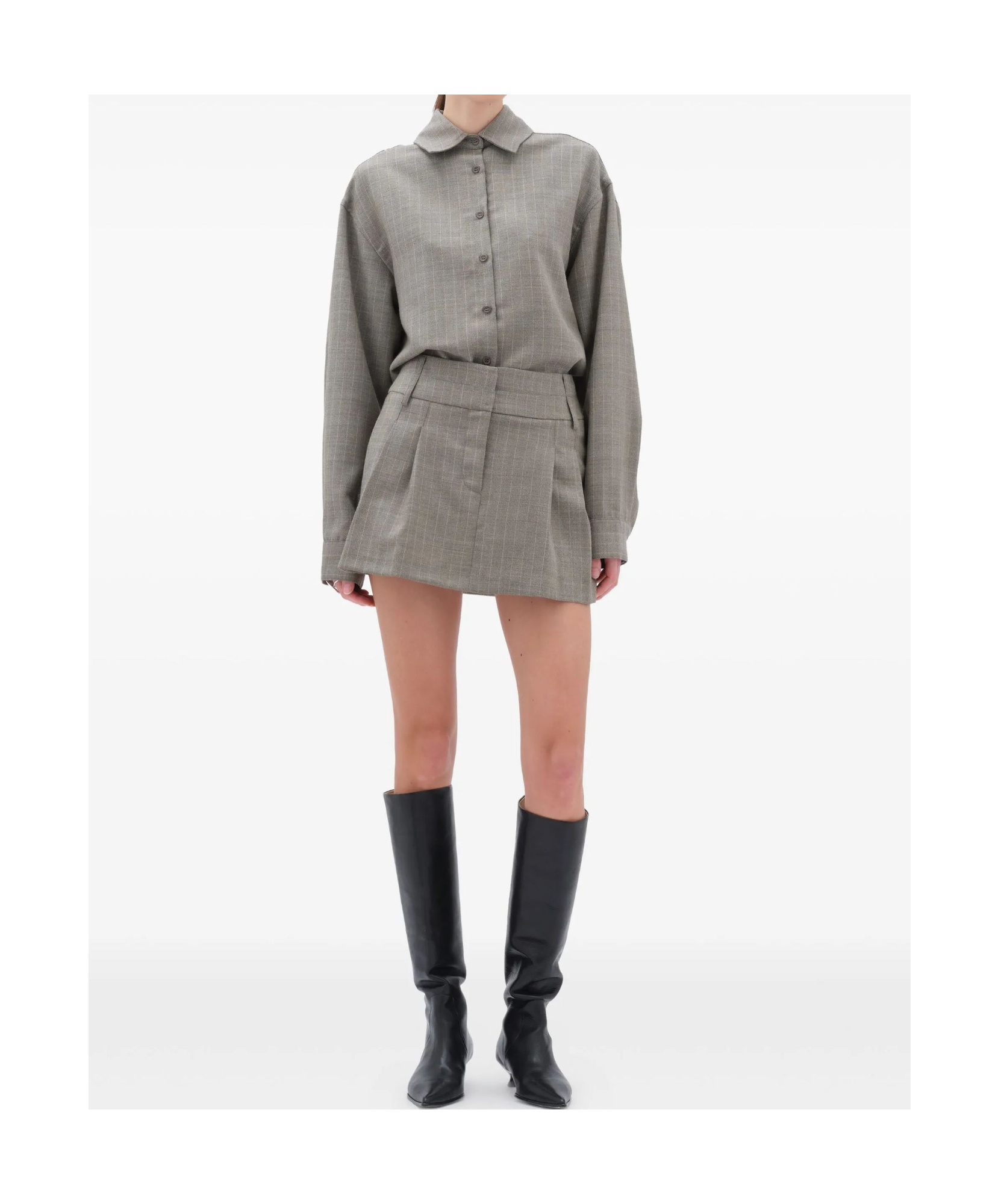Remain Birger Christensen Double-waistband Pleated Mini Skirt In Gray