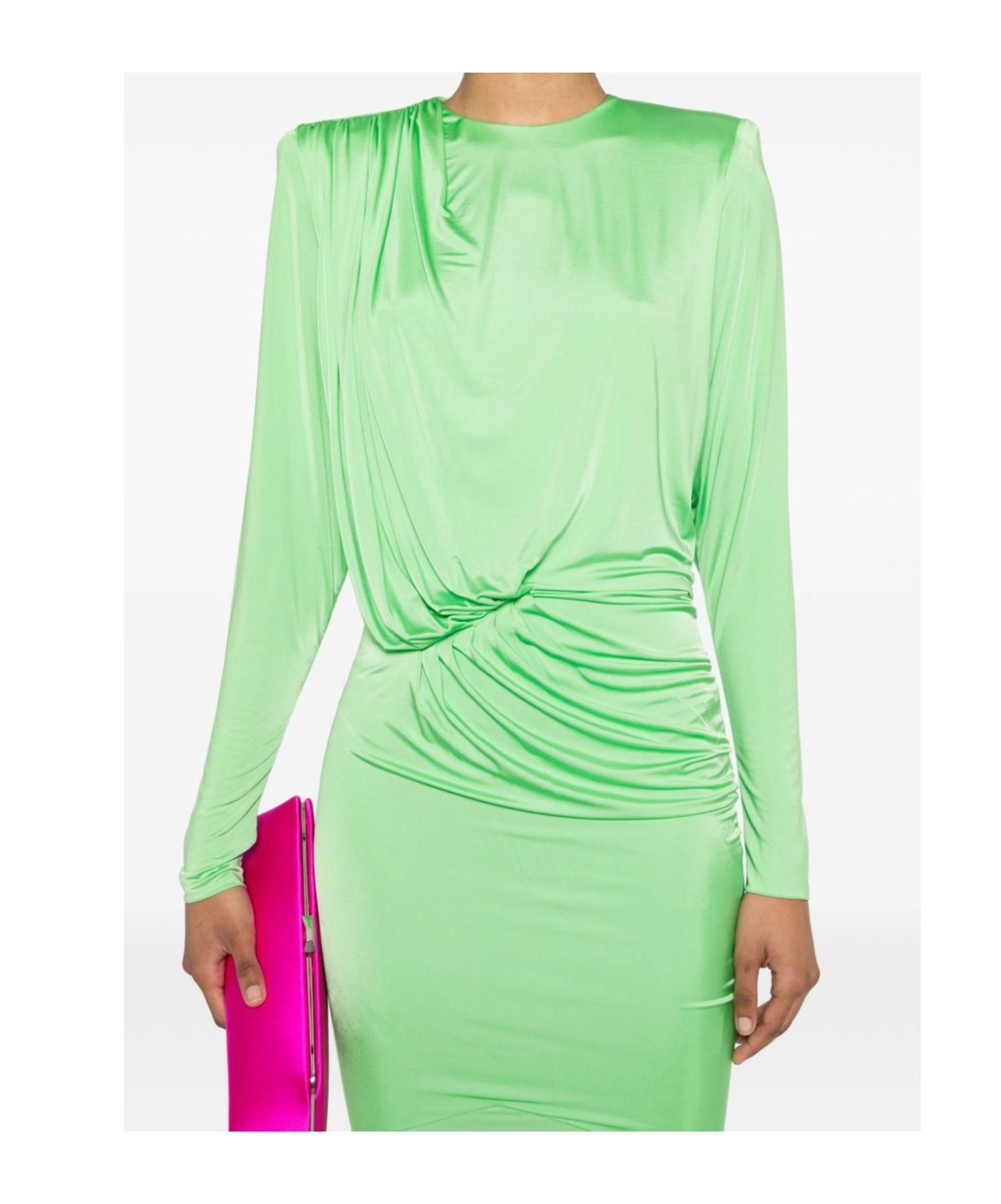 Alexandre Vauthier Long Pleated Maxi Dress With Asymmetric Hem In Green