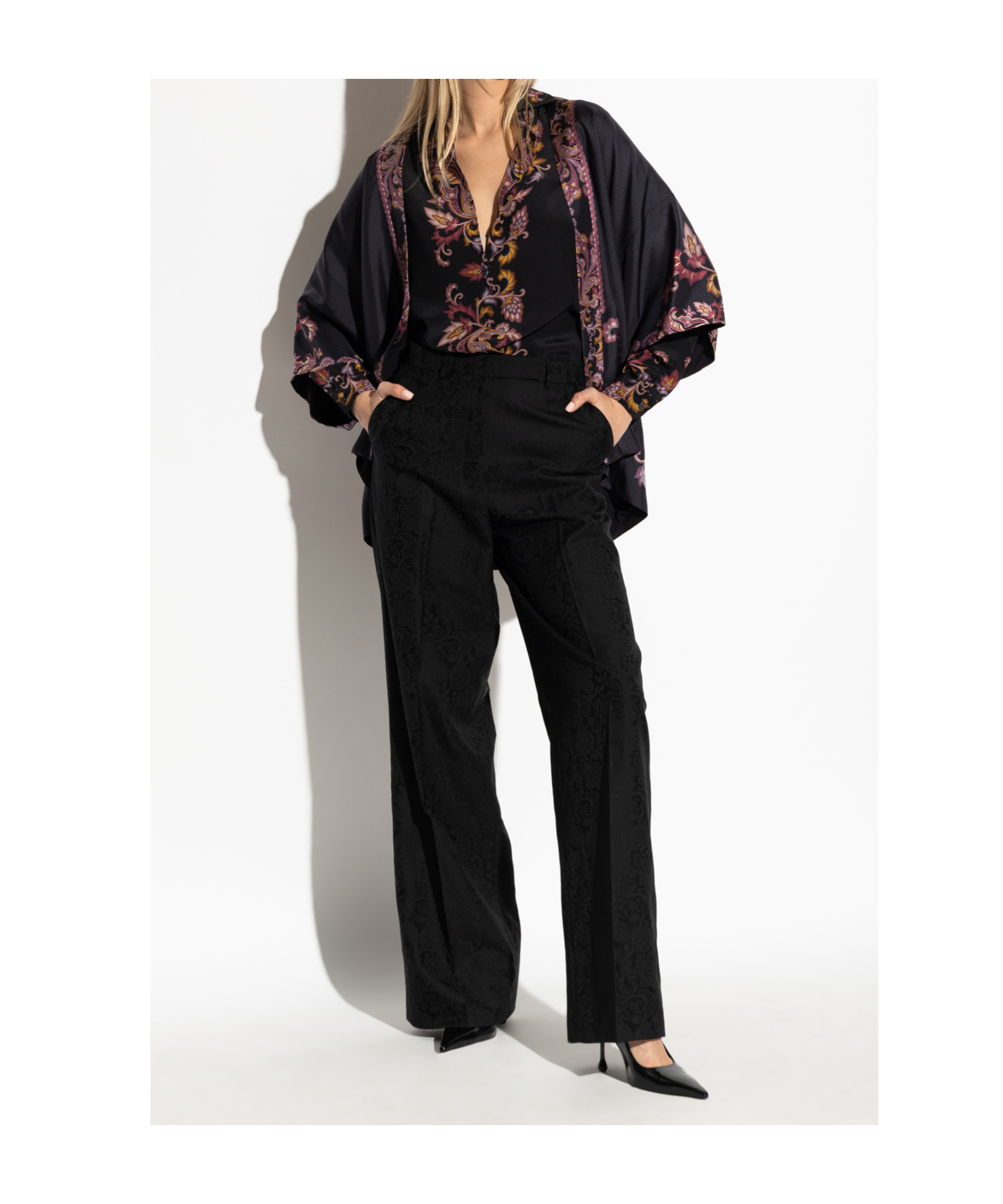 Etro Decorative Long-sleeved Silk Shirt In Black