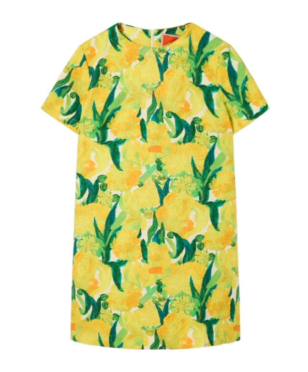 La Doublej Swing Lemon-print Shift Mini Dress In Yellow