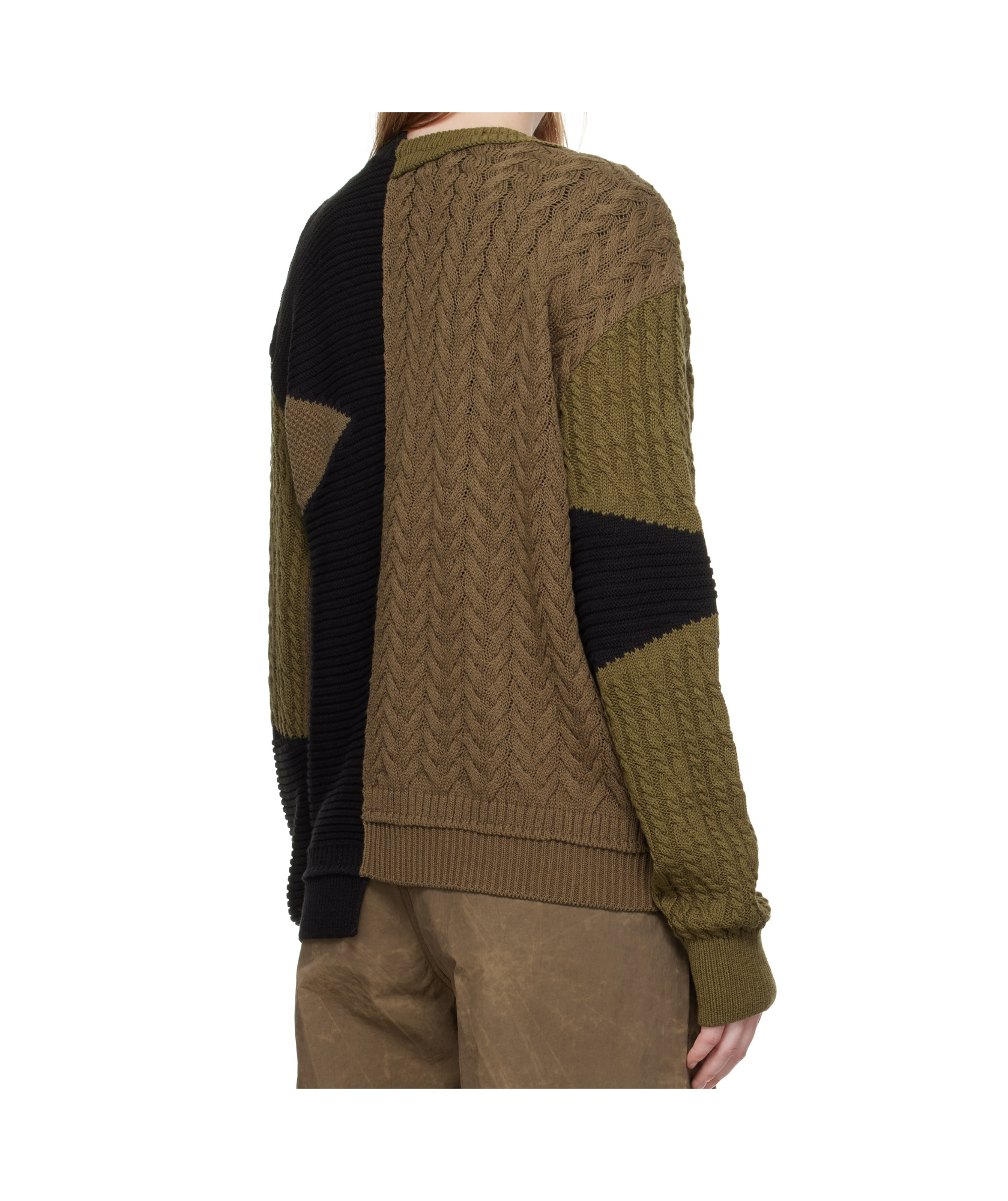 Andersson Bell Patchwork Asymmetric Crew Neck Sweater In Brown