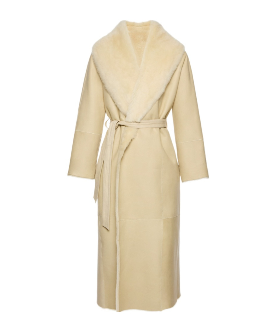 Magda Butrym Reversible Shearling Wrap Coat In Cream In Neutral