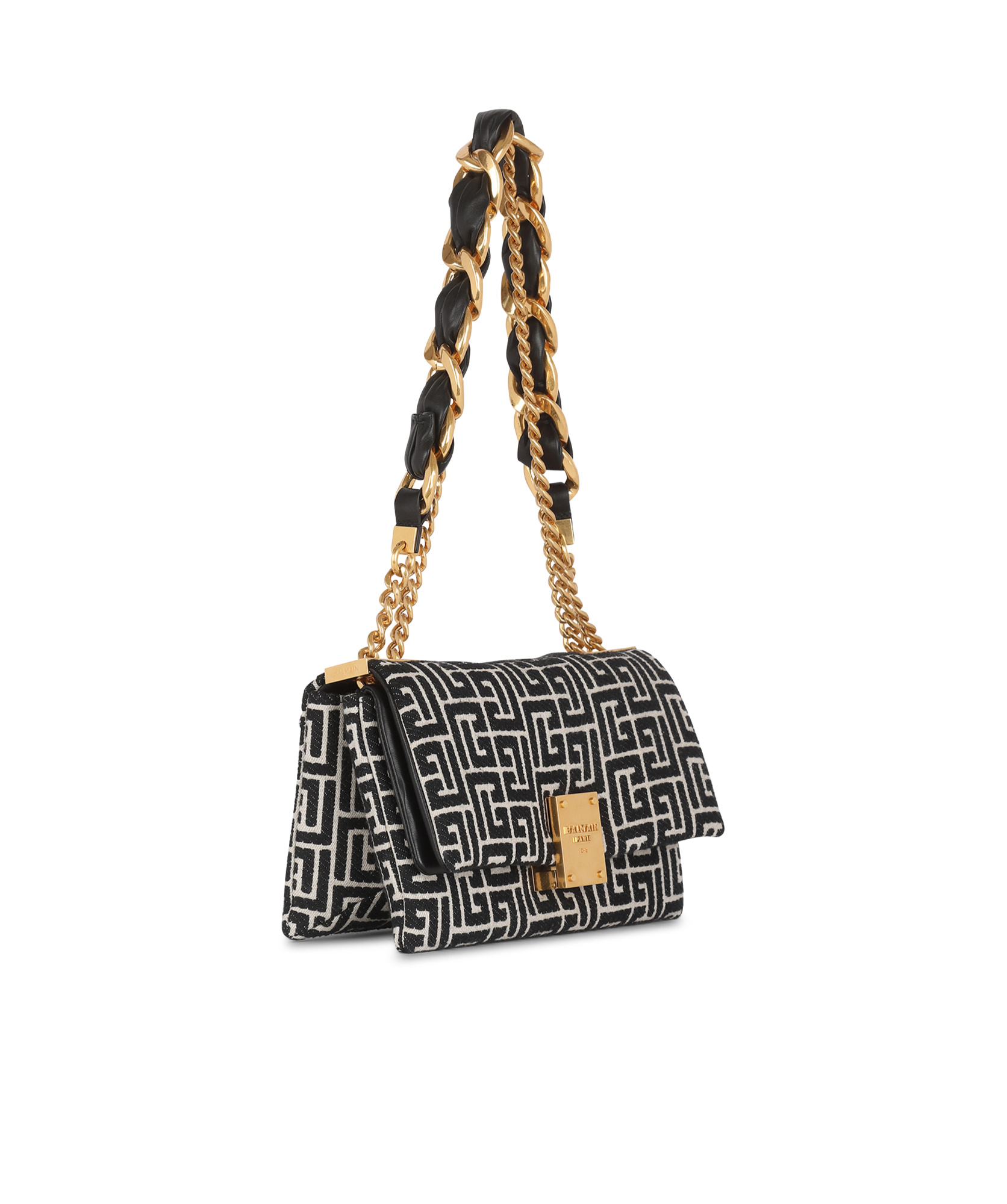 Balmain 1945 Soft Small Bag With Jacquard Monogram In Black