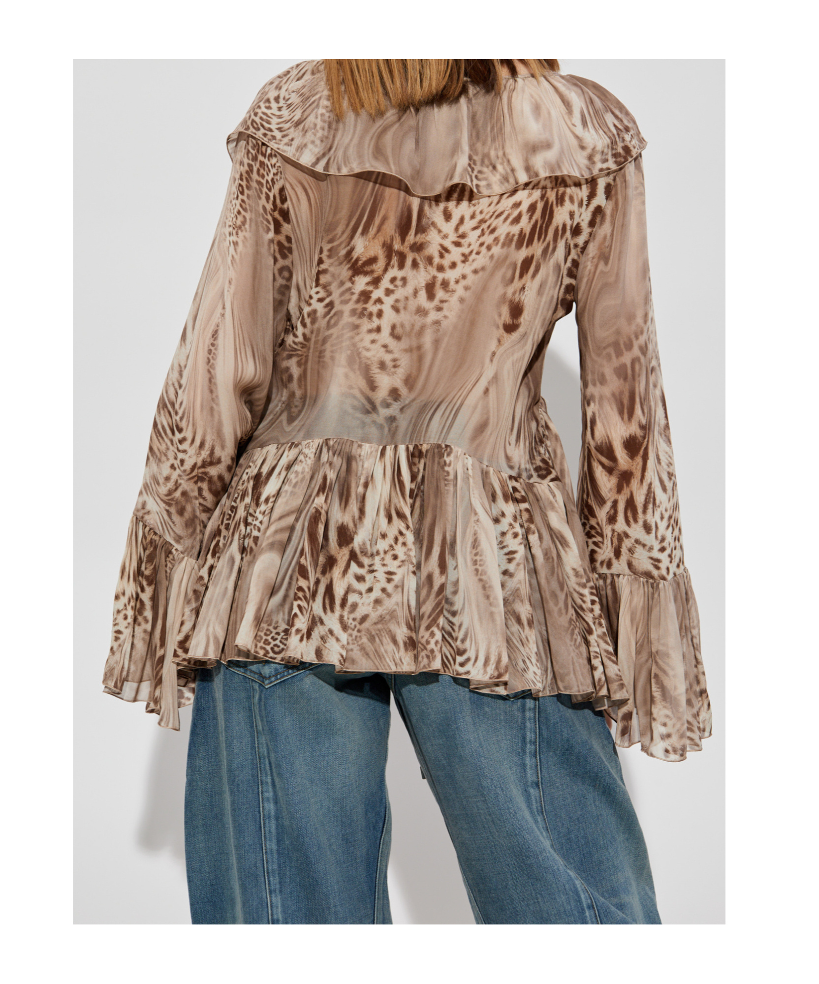 Shop Blumarine Printed Chiffon Blouse In Nude