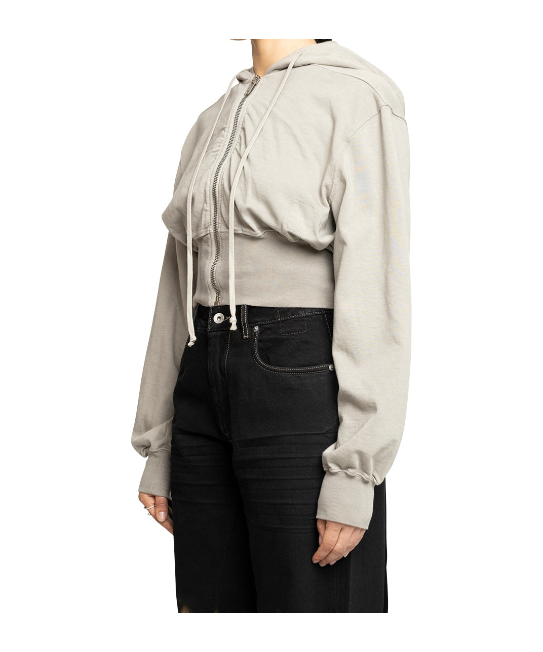 Rick Owens Drkshdw Zippered Hooded Sweatshirt In White