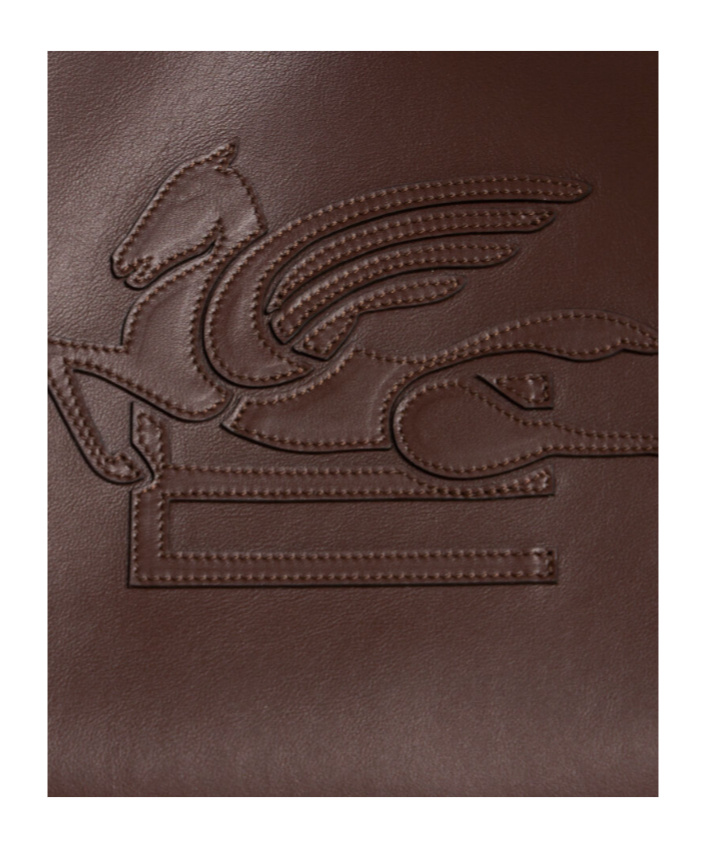 Etro Brown Leather Bag With Embroidered Logo In Multicolor