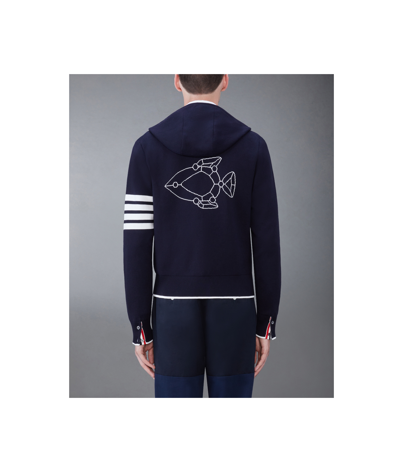 Thom Browne Fish Icon-intarsia Zip Hoodie In Black