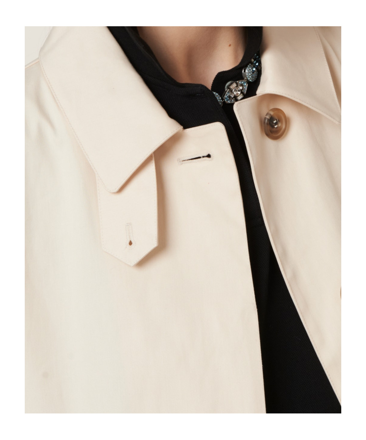 Miu Miu Single-breasted Double Cotton Raincoat In Natural Color