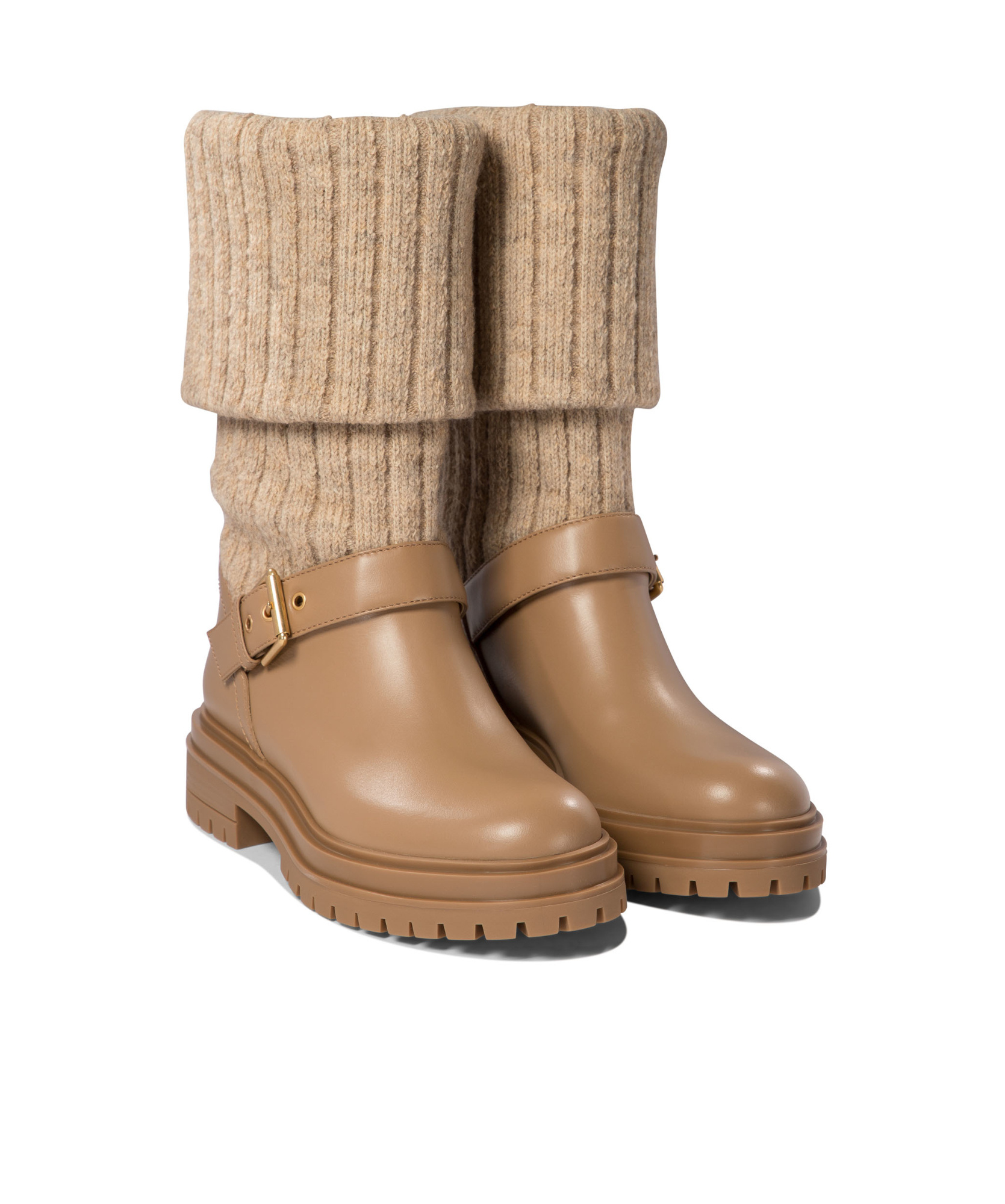 Gianvito Rossi Thurso Stretch Knit Mid-calf Boots In Nude