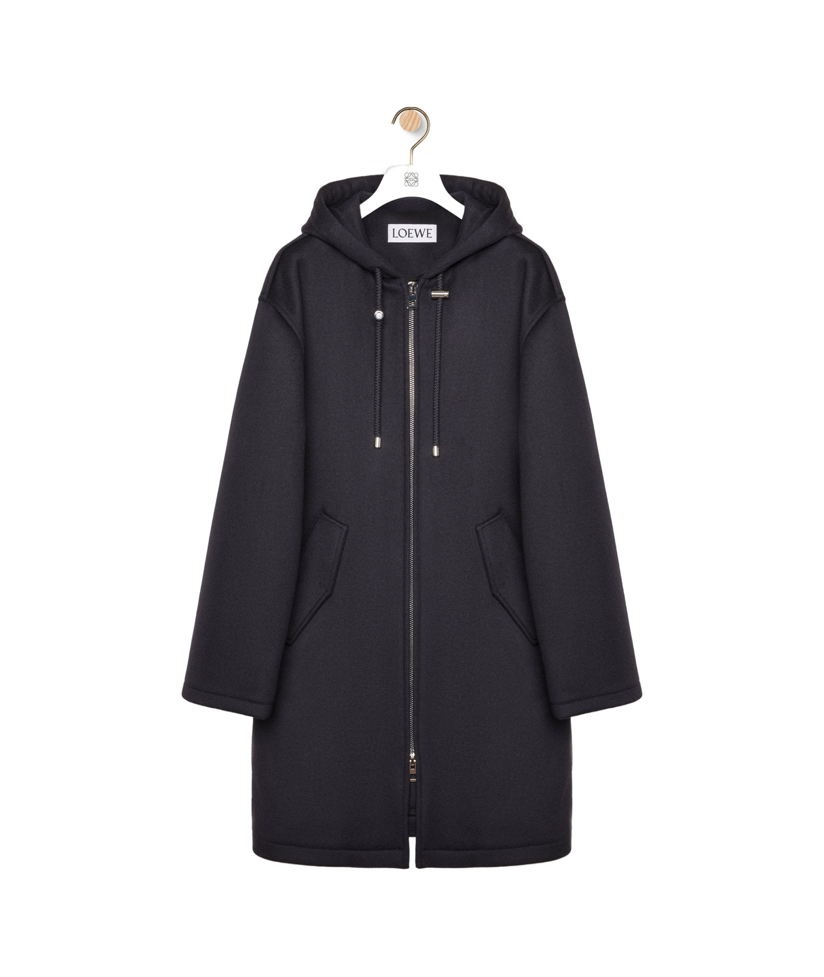 Loewe Wool Hooded Coat In Black