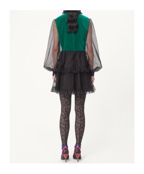 Shop Valentino Short Embroidered Organza Dress In Green/black